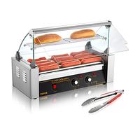 VEVOR Rouleau à hot-dogs, 5 rouleaux, machine à griller les saucisses en acier inoxydable avec double contrôle de température, 12 hot-dogs,1000 W avec couvercle, étagère chauffante pour petits pains