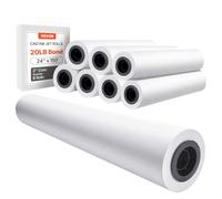 VEVOR Rouleau de papier à dessin blanc, grand format 609,6 mm x 45,7 m, lot de 8 rouleaux de papier pour traceur CAO, noyau de 50,8 mm, pour plans d'ingénierie, cartes SIG, conceptions architecturales