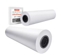 VEVOR Rouleau de papier à dessin blanc, grand format, 610 mm x 152,4 m, lot de 2 rouleaux de papier pour traceur CAO, noyau de 76,2 mm, pour plans d'ingénierie, cartes SIG, conceptions architecturales