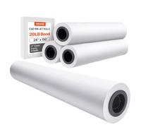 VEVOR Rouleau de papier à dessin blanc, grand format, 610 mm x 45,7 m, lot de 4 rouleaux de papier pour traceur CAO, noyau de 50,8 mm, pour plans d'ingénierie, cartes SIG, conceptions architecturales