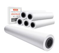VEVOR Rouleau de papier à dessin blanc, grand format, 610 mm x 45,7 m, lot de 6 rouleaux de papier pour traceur CAO, noyau de 50,8 mm, pour plans d'ingénierie, cartes SIG, conceptions architecturales