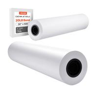 VEVOR Rouleau de papier à dessin blanc, grand format 762 mm x 152,4 m, lot de 2 rouleaux de papier pour traceur CAO, noyau de 76,2 mm, pour plans d'ingénierie, cartes SIG, conceptions architecturales