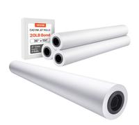VEVOR Rouleau de papier à dessin blanc, grand format, 915 mm x 45,7 m, lot de 4 rouleaux de papier pour traceur CAO, noyau de 50,8 mm, pour plans d'ingénierie, cartes SIG, conceptions architecturales