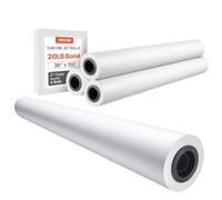 VEVOR Rouleau de papier à dessin blanc, grand format, 915 mm x 45,7 m, lot de 4 rouleaux de papier pour traceur CAO, noyau de 50,8 mm, pour plans d'ingénierie, cartes SIG, conceptions architecturales