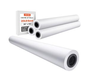 VEVOR Rouleau de papier à dessin blanc, grand format, 915 mm x 45,7 m, lot de 4 rouleaux de papier pour traceur CAO, noyau de 50,8 mm, pour plans d'ingénierie, cartes SIG, conceptions architecturales