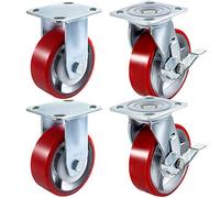VEVOR Roulettes 15 cm Lot de 4 2 roulettes rigides et 2 roulettes pivotantes avec frein latéral, plaque de noyau en fer, polyuréthane, capacité de charge 450 kg par roue pour atelier, garage, entrepôt