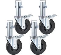 VEVOR Roulettes pivotantes en polyuréthane, noyau en fer 12,7 cm, roulettes à tige pivotante avec frein à double verrouillage, pieds réglables, capacité de charge 200 kg par roue, lot de 4, 5 pouces