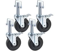 VEVOR Roulettes Pivotantes en Caoutchouc d'Échafaudage, 12 cm, Roues à Tige Pivotante 360° avec Double Verrouillage, Lot de 4, Capacité de Charge 127 kg par Roue, pour Chariot, Meubles, Industries