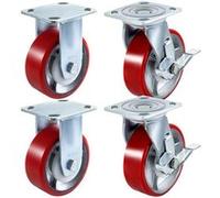 VEVOR Roulettes 15 cm – Lot de 4 (2 rigides, 2 pivotantes avec frein latéral) polyuréthane 450 kg
