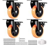 VEVOR Roulettes Pivotantes Lot de 4 Roulettes pour Meubles Industrielles 101,6 mm Roues Silencieuses en PVC avec Frein à Verrouillage A/B Capacité de Charge 159 kg par Roulette pour Chariots Établis