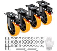 VEVOR Roulettes Pivotantes Lot de 4 Roulettes pour Meubles Industrielles 127 mm Roues Silencieuses en PVC avec Frein à Verrouillage A/B Capacité de Charge 204 kg par Roulette pour Chariots Établis