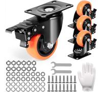 VEVOR Roulettes Pivotantes Lot de 4 Roulettes pour Meubles Industrielles 76,2 mm Roues Silencieuses en PVC avec Frein à Verrouillage A/B Capacité de Charge 113 kg par Roulette pour Chariots Établis