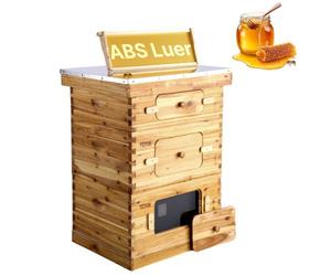 VEVOR Ruche d'abeilles, 30 cadres, bois de sapin enduit de cire d'abeille, 2 boîtes profondes 1 moyenne, kit ruche Langstroth, fenêtres acrylique transparent fondations pour apiculteurs pro débutants