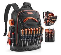 VEVOR Sac à Dos à Outils, Charge 31,75 kg, Sac à Outils 36,5x19,5x47 cm avec 64 Poches, Compartiment Ordinateur Portable, Base, Organisateur à Outil Robuste pour Chantier, Électricien, Réparateur CVC