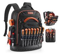 VEVOR Sac à Dos à Outils, Charge 31,75 kg, Sac à Outils 36,5x19,5x47 cm avec 64 Poches, Compartiment Ordinateur Portable, Base, Organisateur à Outil Robuste pour Chantier, Électricien, Réparateur CVC