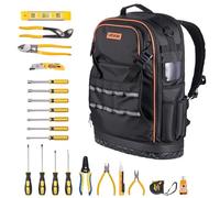VEVOR Sac à Dos à Outils, Charge 31,75 kg, Sac à Outils 37x19,5x52 cm avec 65 Poches, Compartiment Ordinateur Portable, Base, Organisateur avec Outil Robuste pour Chantier, Électricien, Réparateur CVC