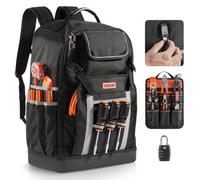 VEVOR Sac à Dos à Outils, Charge 45,3 kg, Sac à Outils, 38x23x54,6 cm, avec 56 Poches, Compartiment Ordinateur Portable, Base, Organisateur à Outil Robuste pour Chantier, Électricien, Réparateur CVC