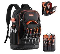 VEVOR Sac à Dos à Outils, Charge 31,75 kg, Sac à Outils 37x19,5x52 cm avec 65 Poches, Compartiment Ordinateur Portable, Base, Organisateur à Outil Robuste pour Chantier, Électricien, Réparateur CVC