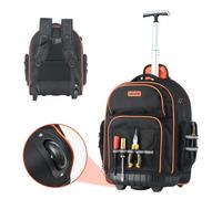 Sac à dos à outils VEVOR avec roulettes, capacité de charge 50 kg, 45 poches, sac à outils, poignée télescopique réglable et base stable, organisateur de sac à dos de travail pour le bâtiment et la mé