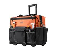 Sac à outils VEVOR avec roulettes, capacité de charge 50 kg, 27 poches, sac à dos de travail avec poignée télescopique réglable & pied stable, organisateur de poches à outils pour le bâtiment, la méca