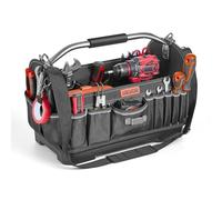 VEVOR Sac à Outils Ouvert 410 mm, Sac de Rangement d'Outils à 33 Poches, pour Électricien, Bricolage, Chantier et Maintenance, Organiseur Portable avec Base Rigide en Plastique, Bandoulière Réglable