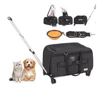 VEVOR Sac à Roulettes pour Chat Chien 15,8 kg Sac de Transport Chats Poignée Télescopique Bandoulière Gamelle Pliable Transporteur Roulant Fermeture Éclair Autobloquante pour Animaux de Compagnie Noir