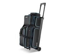 VEVOR Sac de Bowling à 2 Roulettes, Valise de Transport pour 3 Boules, avec Compartiment pour Chaussures, Poche pour Accessoires Surdimensionnée et Poignée Rétractable Extensible, Noir et Bleu