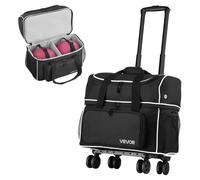 VEVOR Sac de Bowling à Roulettes, Valise de Transport pour 2 Boules, avec Compartiment pour Chaussures, Poche pour Accessoires Surdimensionnée et Poignée Rétractable Extensible, Noir et Blanc