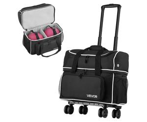 VEVOR Sac de Bowling à roulettes, Valise de Transport pour 2 Boules, avec Compartiment pour Chaussures, Poche pour Accessoires Surdimensionnée et Poignée Rétractable Extensible, Noir et Blanc