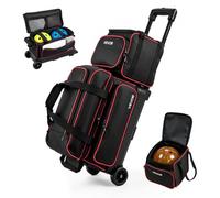 VEVOR Sac de Bowling à Roulettes Valise de Transport pour 3 Boules, 2 Roues, Voyage, Poignée Télescopique, Sac Fourre Tout avec Compartiment Séparé pour Chaussures, Poche pour Accessoires, Noir Rouge