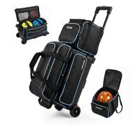 VEVOR Sac de Bowling à Roulettes, Valise de Transport pour 3 Boules, Noir, Voyage, 2 Roues, Fourre Tout Bowling avec Compartiment Séparé pour Chaussures, Poche pour Accessoires et Poignée Télescopique