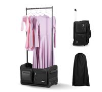 VEVOR Sac de Danse avec Portant Vêtements Hauteur Réglable Sac de Sport à Roulettes 584,2 mm avec Port USB Rideau de Protection Poches Multifonctions Rangement, pour Voyages, Compétitions, Noir Mat