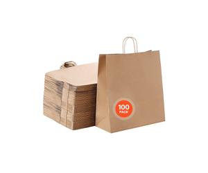 VEVOR Sac Papier Kraft, Lot de 100, Sac Cadeau avec Poignées, 457 x 178 x 483 mm, Grands Sacs d'Épicerie Réutilisables, Emballage de Courses, pour Anniversaires, Mariages, Shopping, Cadeaux, Marron