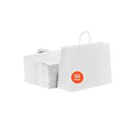 VEVOR Sac Papier Kraft, Lot de 50, Sac Cadeau avec Poignées, 406 x 152 x 308 mm, Grands Sacs d'Épicerie Réutilisables, Emballage de Courses, pour Anniversaires, Mariages, Shopping, Cadeaux, Blanc