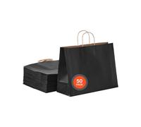 VEVOR Sac Papier Kraft, Lot de 50, Sac Cadeau avec Poignées, 406x152x308 mm, Grands Sacs d'Épicerie Réutilisables, Emballage de Courses, pour Fêtes, Anniversaires, Mariages, Shopping, Cadeaux, Noir