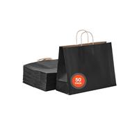 Sacs en papier kraft VEVOR, paquet de 50, sacs cadeaux avec anse, 406x152x308 mm, grands sacs à provisions, sacs en papier, pour les fêtes, anniversaires, mariages, achats, cadeaux, Noir