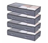 VEVOR Sacs de Rangement sous Lit 4 Pièces 90 L, Organisateur de Chaussures sous le Lit avec Couvercles Transparents, Boîte de Rangement pour Vêtements, Couvertures, Chambre à Coucher, Maison, Gris