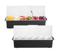VEVOR Saladette à Poser 2PCs 6 Compartiments, Bac à Garnitures Réfrigéré par Glace, pour Fruits Légumes Bar Buffet Froid Restaurant, Station de Garnitures et Ingrédients avec Couvercle en Plastique
