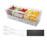 VEVOR Saladette à Poser 5 Compartiments, Bac à Garnitures Réfrigéré par Glace, pour Fruits Légumes Bar Buffet Froid Restaurant, Station de Garnitures Ingrédients en Plastique avec Couvercle et Poignée