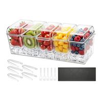 VEVOR Saladette à Poser 5 Compartiments, Bac à Garnitures Réfrigéré par Glace, pour Fruits Légumes Bar Buffet Froid Restaurant, Station de Garnitures Ingrédients en Plastique avec Couvercles Séparés