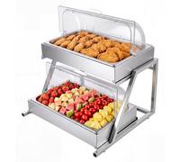 VEVOR Saladette à Poser, Vitrine Réfrigérée à Ingrédients 2 Niveaux en Inox, pour Desserts Buffet Froid Hôtel Restauration CHR, Bar à Salades avec 2 Bacs GN 1/1 et Couvercles Rabattables Transparents