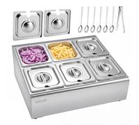 VEVOR Saladette à Poser, Vitrine Réfrigérée à Ingrédients en Acier Inoxydable, pour Garnitures Pizzeria Buffet Froid Hôtel Restauration CHR, Bar à Salades avec 6 Bacs GN 1/6 et Couvercles Séparés