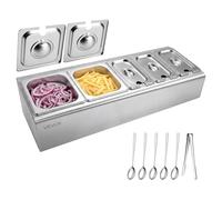 VEVOR Saladette à Poser, Vitrine Réfrigérée à Ingrédients en Inox, pour Garnitures Pizzeria Buffet Froid Hôtel Restauration CHR, Bar à Salades avec 5 Bacs GN 2x1/6 et 3x1/9, Couvercles Séparés