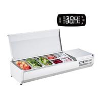 VEVOR Saladette Réfrigérée à Poser 150 W, Vitrine Réfrigérée pour Pizzeria, avec 3 1/3 Casseroles et 4 1/6 Casseroles, Corps en Inox 304, Couvercle en PC, Protection en Inox, pour Ingrédients