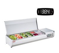 VEVOR Saladette Réfrigérée à Poser 155 W, Vitrine Réfrigérée pour Pizzeria, avec 4 1/3 Casserole et 4 1/6 Casseroles, Corps en Inox 304, Couvercle en PC, Protection en Inox, pour Ingrédients Cuisine