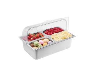 VEVOR Saladette Réfrigérée à Poser avec 4 Plateaux de Service en Acier Inoxydable, Vitrine Réfrigérée Comptoir avec Couvercles Transparents et 3 Bacs à Glaçons, pour Restaurant Hôtel Cuisine Fête