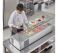 VEVOR Saladette Réfrigérée à Poser 150 W, Vitrine Réfrigérée pour Pizzeria, avec 3 1/3 Casseroles et 4 1/6 Casseroles, Corps en Inox 304 et Couvercle en PC, pour Préparation de Sandwich Ingrédients