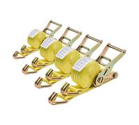 VEVOR Sangle à Cliquet 3,8 cm x 3 m Sangle d'Arrimage Lot de 4 Sangles de Chargement Fixation pour Déménagement Remorques Motos Kayaks Toit Voiture, avec Crochet Double J Résistance à Rupture 3000 kg