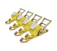 VEVOR Sangle à Cliquet 3,8 cm x 3 m Sangle d'Arrimage Lot de 4 Sangles de Chargement Fixation pour Déménagement Remorques Motos Kayaks Toit Voiture, avec Crochet Double J Résistance à Rupture 3000 kg