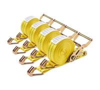 VEVOR Sangle à Cliquet 3,8 cm x 6 m Sangle d'Arrimage Lot de 4 Sangles de Chargement Fixation pour Déménagement Remorques Motos Kayaks Toit Voiture, avec Crochet Double J Résistance à Rupture 2000 kg